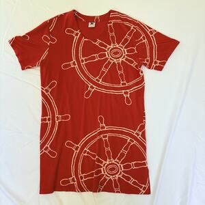 Vintage Nanso Finnish Sustainable Red Dress Ship Wheel Size M